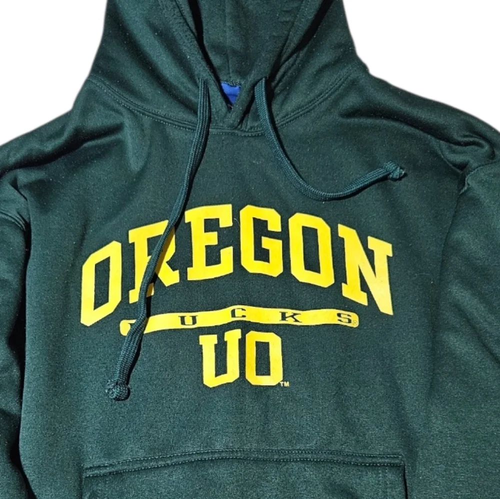 OVB Oregon Ducks NCAA Mens Medium Green Yellow Pullover Hooded Sweater Vintage